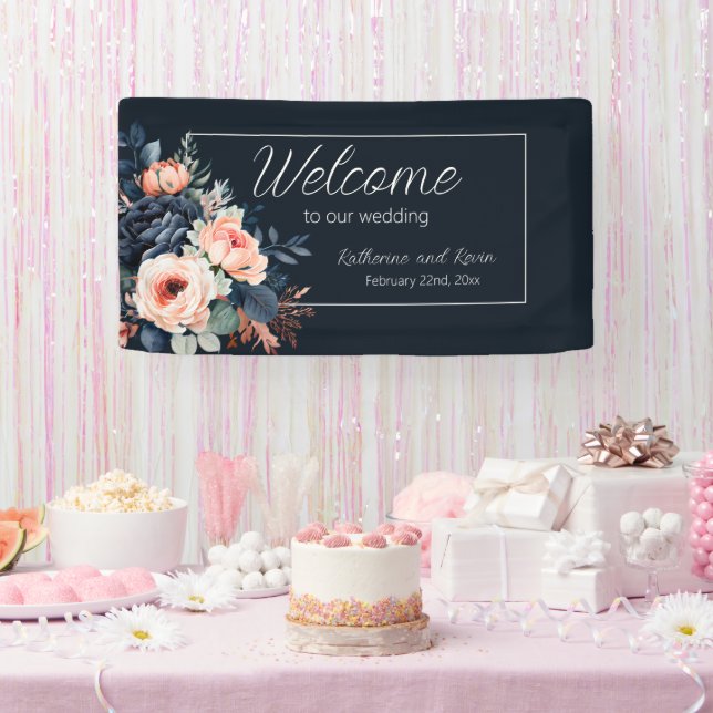 Banderoles Rose bleu bleu Dusty Floral Mariage (Fête)