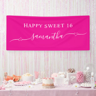 Banderoles Rose Chaud Blanc Joyeux Sweet 16 Cœur Swash Nom