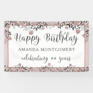 Banderoles Rose d'anniversaire Gold Floral Chic Script