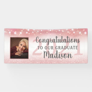 Banderoles Rose de graduation  Gold Pink Parties scintillant 