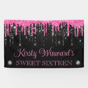 Banderoles Rose et Noir Paillettes qui dégoulinent Sweet Sixt