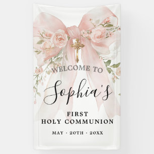 Banderoles Rose Fleurie Fille de la Première Communion Vertic