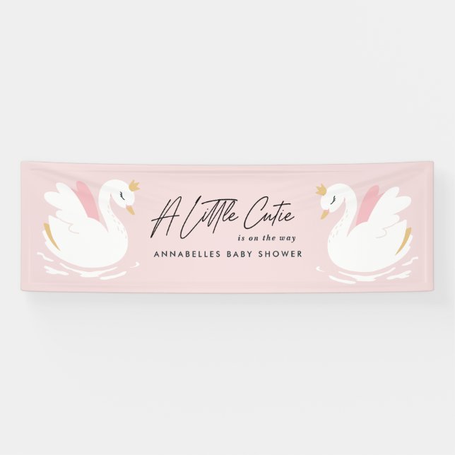 Banderoles Rose girly mignon cygne élégant baby shower fête (Horizontal)