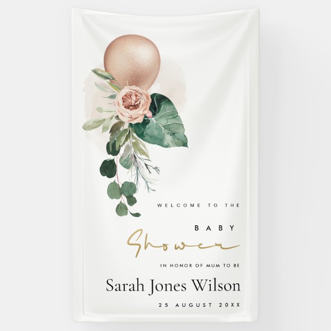 BANDEROLES ROSE GOLD BALLOON PEACH BABY SHOWER FLORAL BUNCH (Vertical)