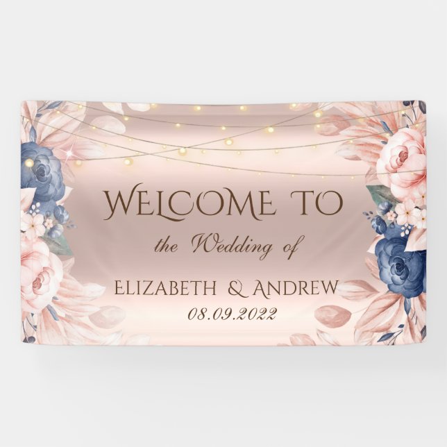 Banderoles Rose Gold Chaîne Lumières Rose bleu Mariage (Horizontal)