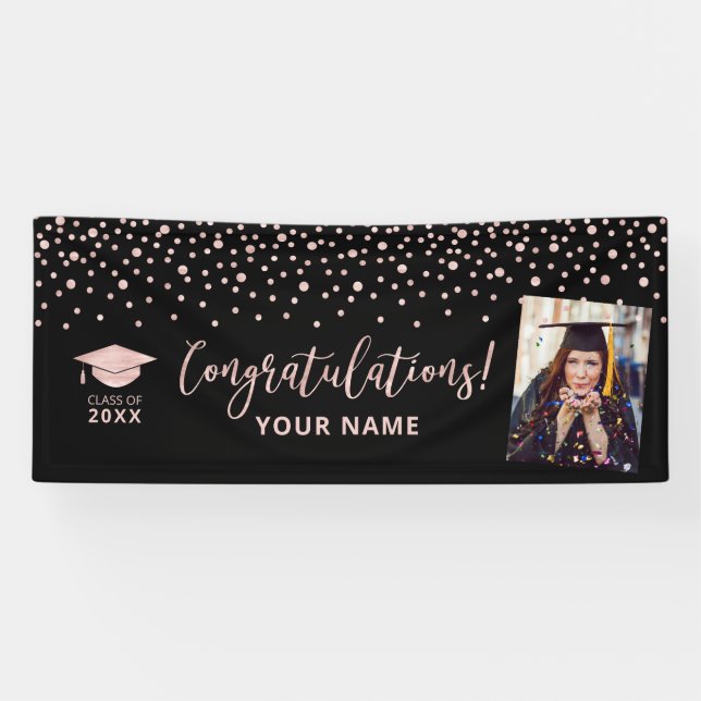 Banderoles Rose Gold Confetti Félicitations Graduation Banne (Horizontal)