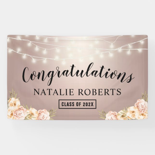 Banderoles Rose Gold Elegant Floral Graduation Party (Horizontal)