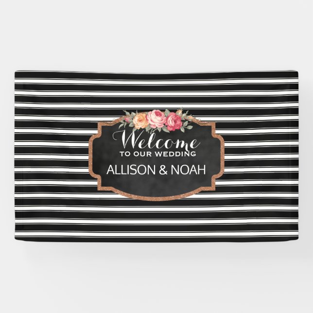 Banderoles Rose Gold Faux Parties scintillant rose Floral ray (Horizontal)