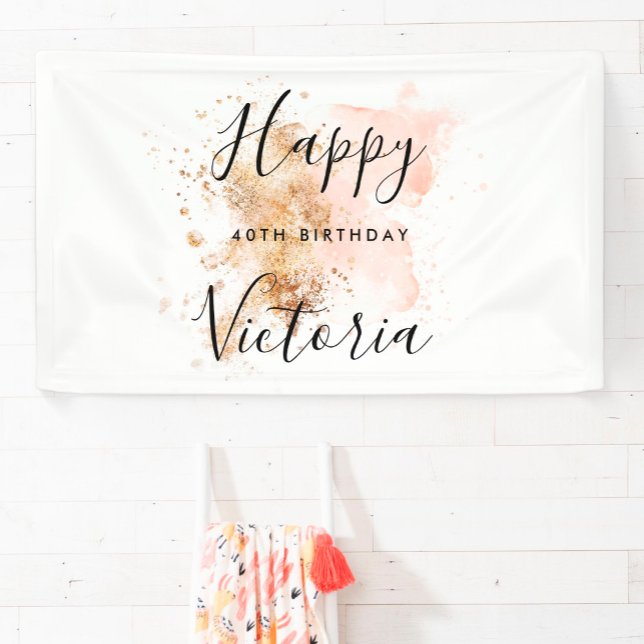 Banderoles Rose Gold Girly Feminine Joyeux 40E Anniversaire (Créateur téléchargé)