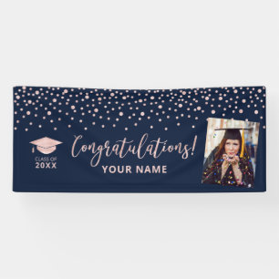 Banderoles Rose Gold Navy Fetti Félicitations Graduation