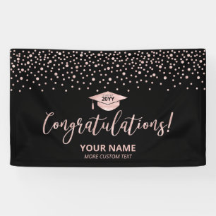 Banderoles Rose Gold Noir Confetti Félicitations Graduation