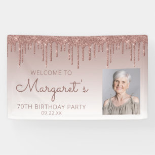 Banderoles Rose Gold Pailleté Personnalisé 70e Anniversaire