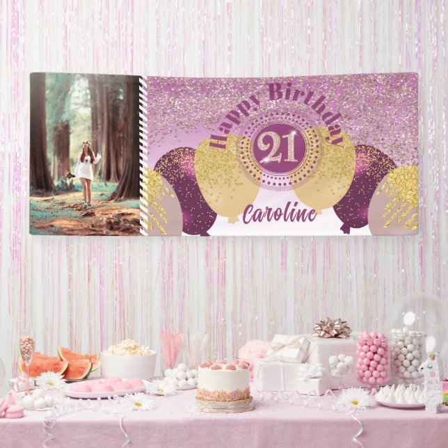 Banderoles Rose Gold Parties scintillant 21e anniversaire & b (Fête)