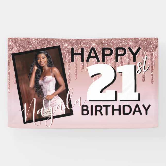 Banderoles Rose Gold Parties scintillant Drift|Monogramme|AGE (Horizontal)
