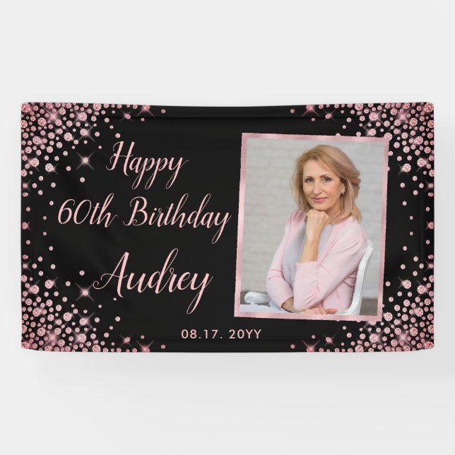 Banderoles Rose Gold Parties scintillant Photo 60e anniversai (Horizontal)