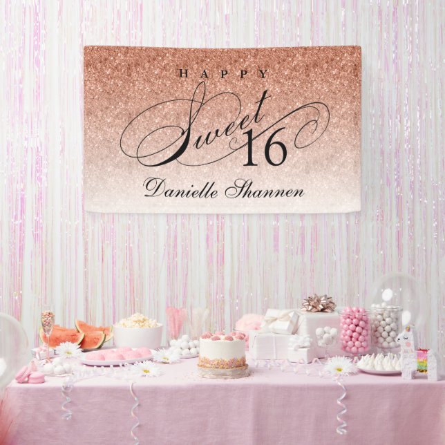 Banderoles Rose Gold Parties scintillant Sweet 16 Personnalis (Fête)