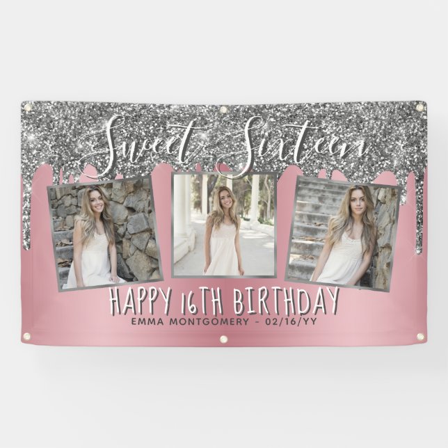 Banderoles Rose Gold Pink Parties scintillant en argent Photo (Horizontal)
