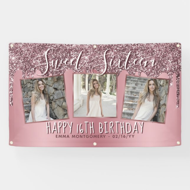 Banderoles Rose Gold Rose Parties scintillant photo Collage 1 (Horizontal)