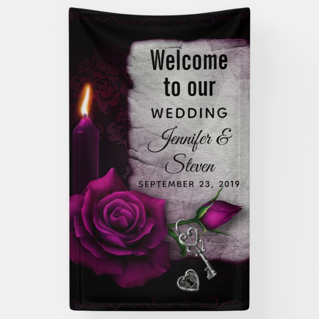 Banderoles Rose gothique, bougie, parchemin et Mariage de cas (Vertical)