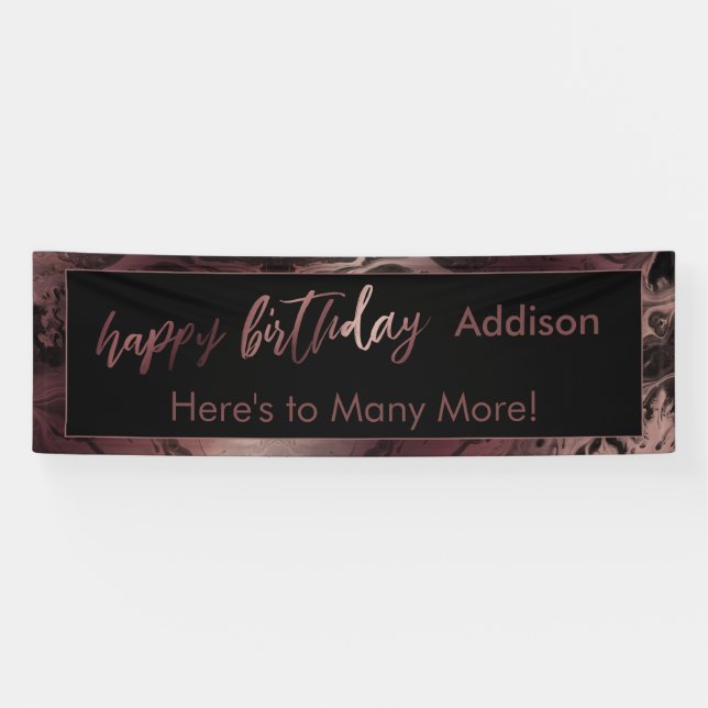 Banderoles Rose moderne Gold & Black Marbled Joyeux Anniversa (Horizontal)