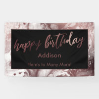 Rose moderne Gold & Black Marbled Joyeux Anniversa