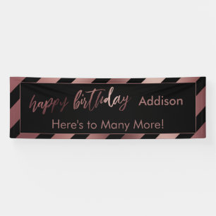 Banderoles Rose moderne Gold & Black Stripes Joyeux anniversa
