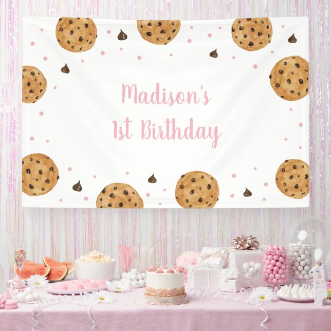 Banderoles Rose One Sweet Cookie Premier Anniversaire (Fête)