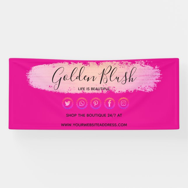 Banderoles Rose Pâle Aquarelle & Géométrique Moderne Doré Chi (Horizontal)
