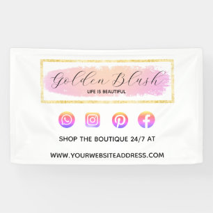 Banderoles Rose Pâle Aquarelle & Géométrique Moderne Doré Chi