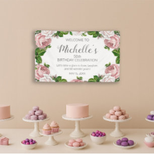Banderoles Rose Pâle Floral Vintage Bienvenue pour les 50 ans