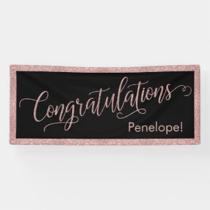 Banderoles Rose Parties scintillant or Félicitations Typograp