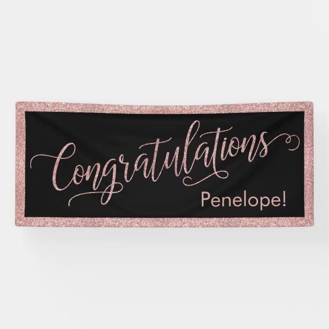 Banderoles Rose Parties scintillant or Félicitations Typograp (Horizontal)