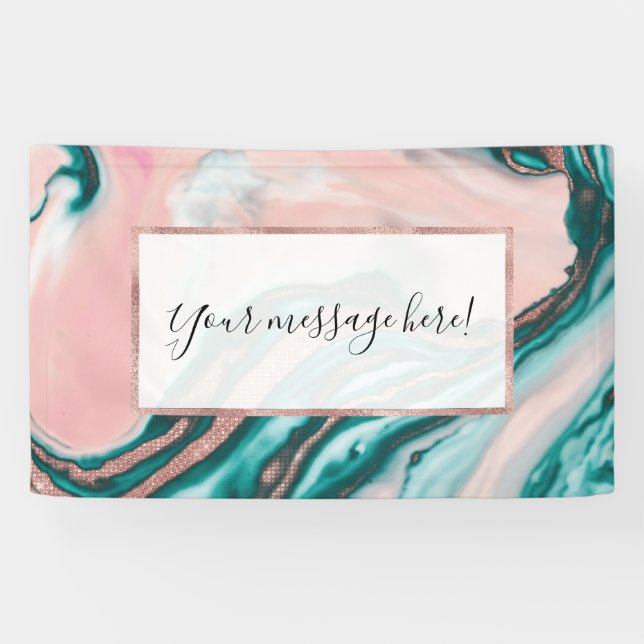 Banderoles Rose Parties scintillant or rose Turquoise marbre  (Horizontal)
