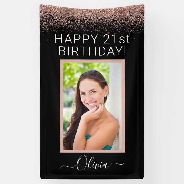 Banderoles Rose photo Anniversaire Gold Blush Pink Parties sc (Vertical)
