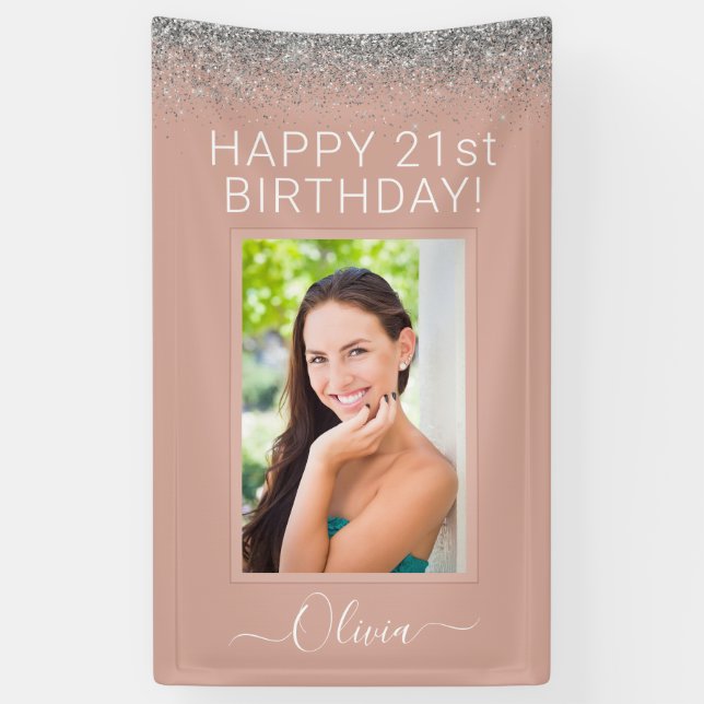 Banderoles Rose photo d'anniversaire Gold Blush Pink Silver P (Vertical)