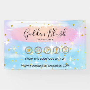 Banderoles Rose Poudré Aquarelle & Géométrique Moderne Doré É