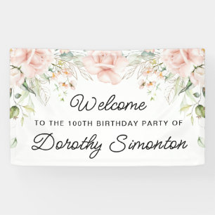 Banderoles Rose rose Floral 100e fête d'anniversaire Bienvenu