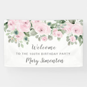 Banderoles Rose rose florale 100 fête d'anniversaire Bienvenu