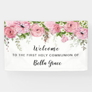 Banderoles Rose rose rousse Floral Première communion Interdi