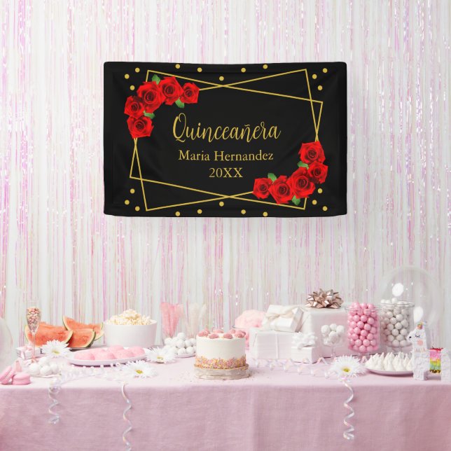Banderoles Rose rouge Noir et or Quinceañera (Fête)