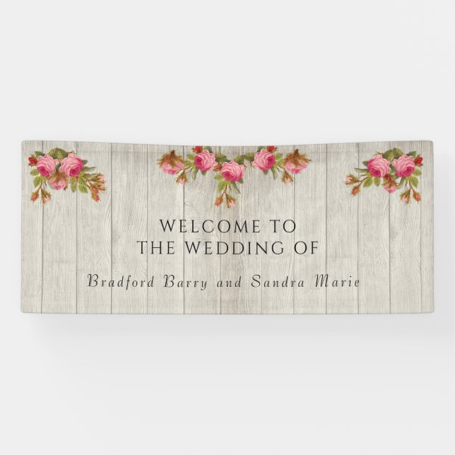 Banderoles Rose Rustique Mariage gris Grange Grange Bois Bann (Horizontal)