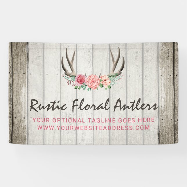 Banderoles Roses chics minables et bois d'andouillers floraux (Horizontal)