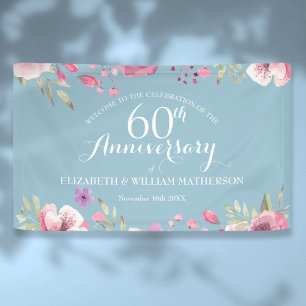 Banderoles Roses pour les 60 ans de mariage - Bienvenue flora