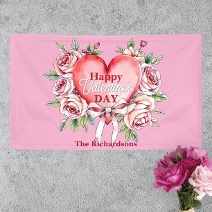 Banderoles Roses romantiques et coeur Saint Valentin
