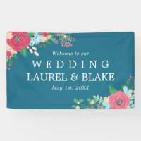 Roses rose | Bleu profond Bienvenue à notre Mariag