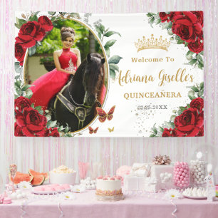Banderoles Roses Rouges Papillons Floraux Quinceañera Photo
