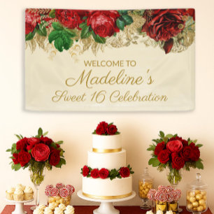 Banderoles Roses Rouges Vintage Sweet 16