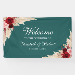 Banderoles Roses sarcelles et bordeaux Bienvenue Mariage