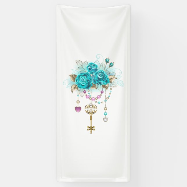 Banderoles Roses turquoise avec touches (Vertical)