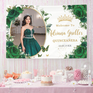 Banderoles Roses Vert Émeraude Floral Quinceañera Photo